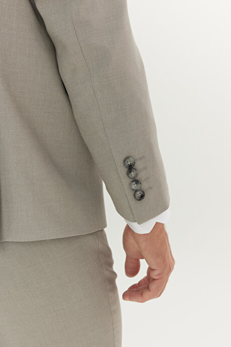 Regular Fit Normal Kesim Mono Yaka Armürlü Kapak Cepli Esnek Taş Takım Elbise resmi