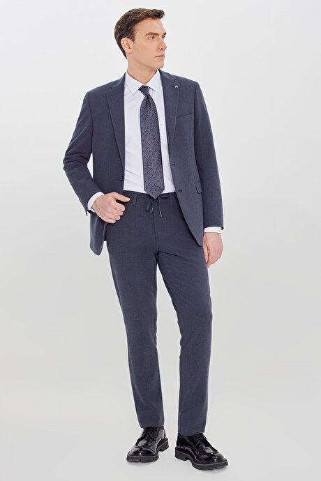 Ekstra Slim Fit Mono Yaka Kapak Cepli Lacivert Takım Elbise resmi