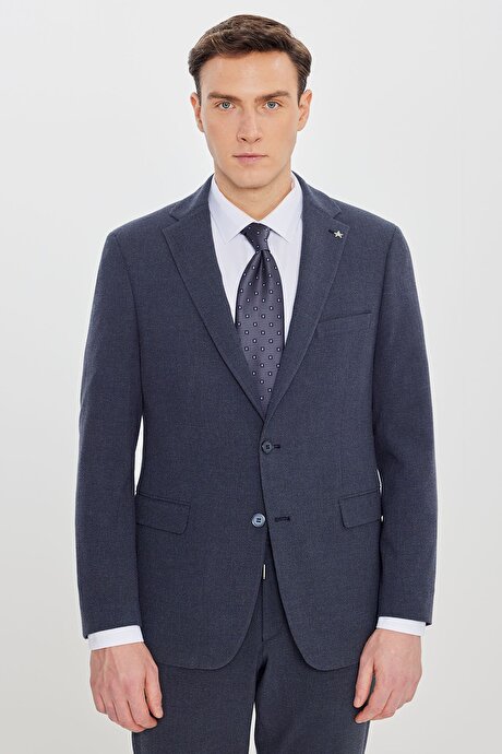 Ekstra Slim Fit Mono Yaka Kapak Cepli Lacivert Takım Elbise resmi