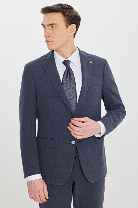 Ekstra Slim Fit Mono Yaka Kapak Cepli Lacivert Takım Elbise resmi
