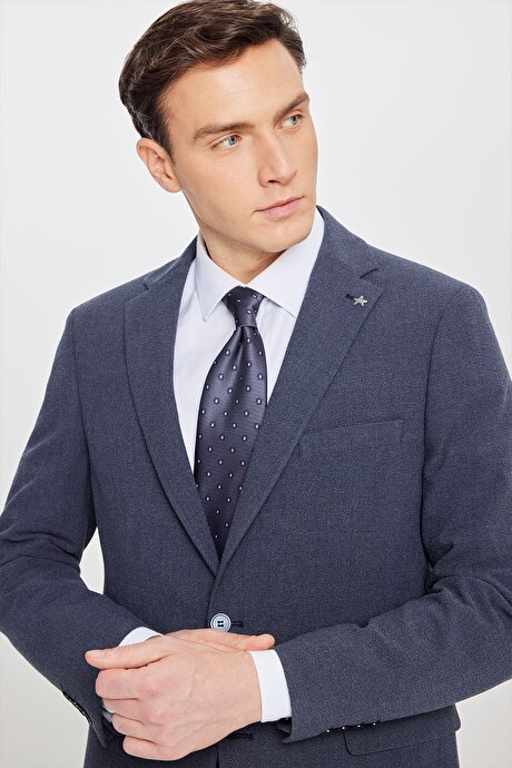 Ekstra Slim Fit Mono Yaka Kapak Cepli Lacivert Takım Elbise resmi