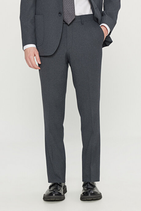 Slim Fit Dar Kesim Mono Yaka Torba Cepli Desenli Esnek Lacivert Takım Elbise resmi