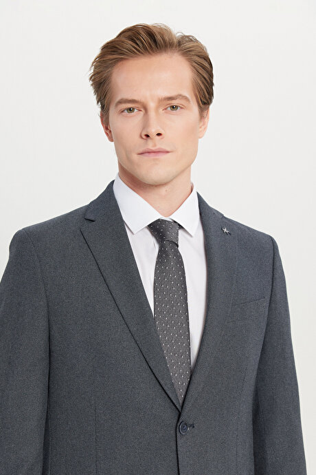 Slim Fit Dar Kesim Mono Yaka Torba Cepli Desenli Esnek Lacivert Takım Elbise resmi