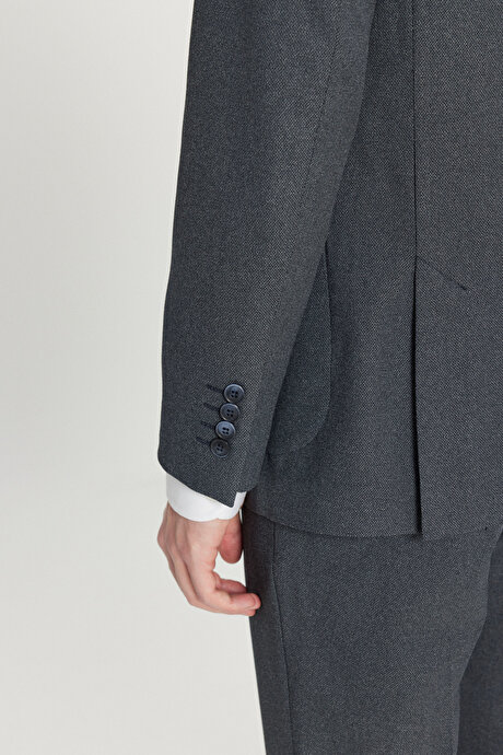 Slim Fit Dar Kesim Mono Yaka Torba Cepli Desenli Esnek Lacivert Takım Elbise resmi