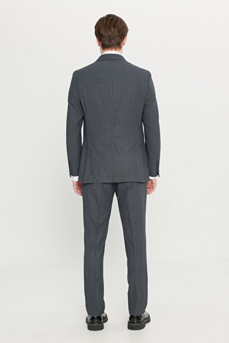 Slim Fit Dar Kesim Mono Yaka Torba Cepli Desenli Esnek Lacivert Takım Elbise resmi