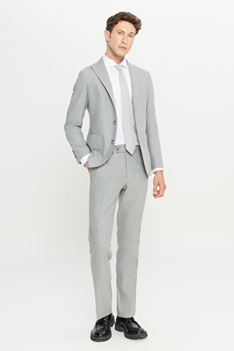 Yünlü Slim Fit Dar Kesim Kırlangıç Yaka Esnek Bel Gri Takım Elbise resmi