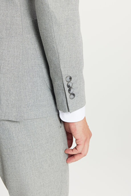 Yünlü Slim Fit Dar Kesim Kırlangıç Yaka Esnek Bel Gri Takım Elbise resmi