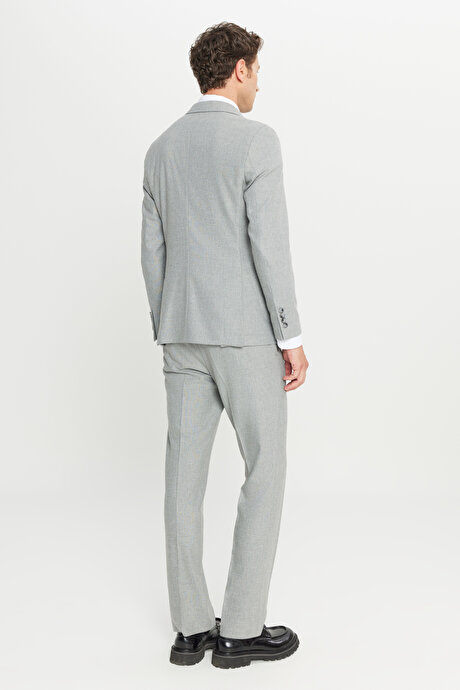 Yünlü Slim Fit Dar Kesim Kırlangıç Yaka Esnek Bel Gri Takım Elbise resmi