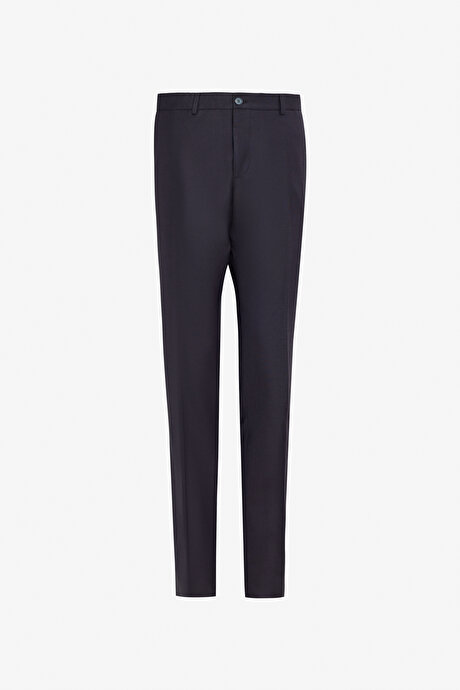 Yünlü Slim Fit Dar Kesim Mono Yaka Kapak Cepli Lacivert Takım Elbise resmi