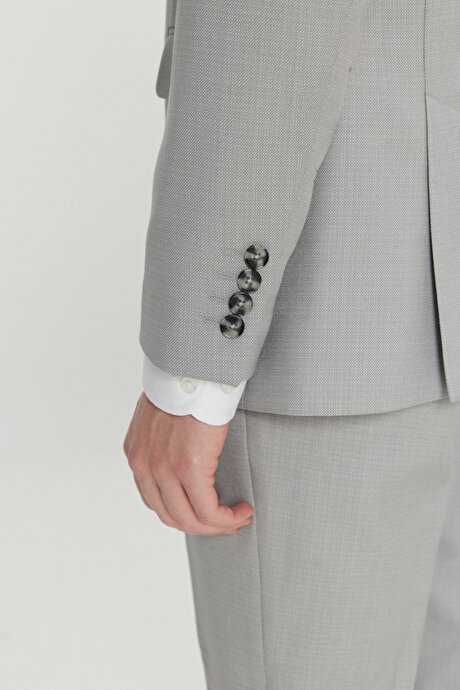 Slim Fit Dar Kesim Mono Yaka Kapak Cepli Armürlü Esnek Açık Gri Takım Elbise resmi