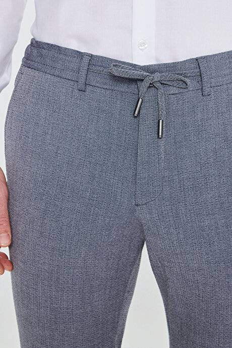 Slim Fit Dar Kesim Mono Yaka Kapak Cepli Gofre Desenli Gri Takım Elbise resmi