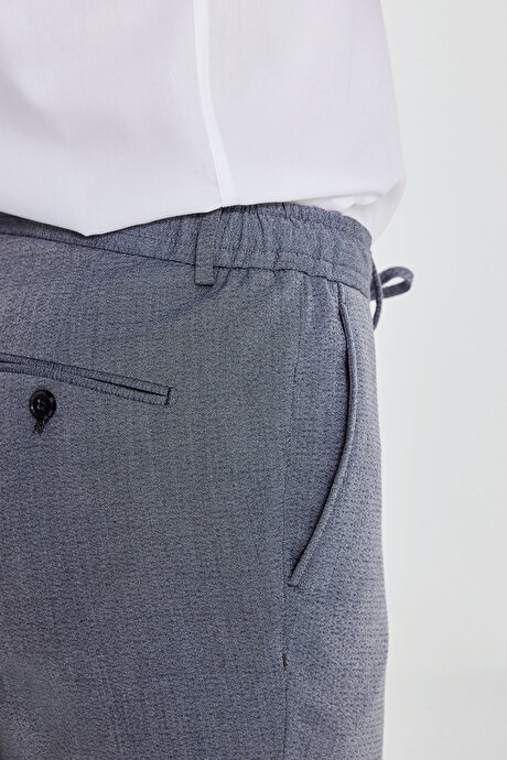 Slim Fit Dar Kesim Mono Yaka Kapak Cepli Gofre Desenli Gri Takım Elbise resmi