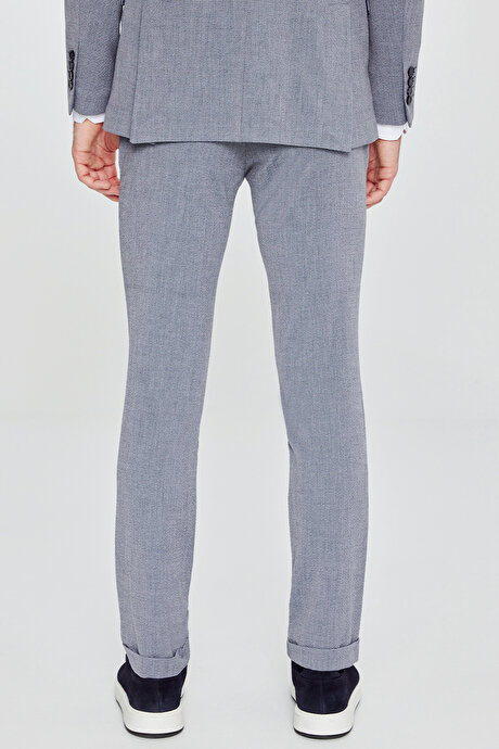 Slim Fit Dar Kesim Mono Yaka Kapak Cepli Gofre Desenli Gri Takım Elbise resmi