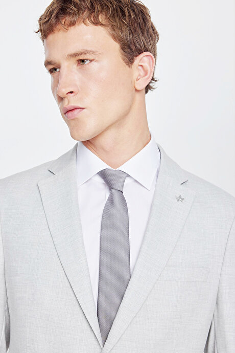 Slim Fit Dar Kesim Mono Yaka Kapak Cepli Esnek Gri Takım Elbise resmi