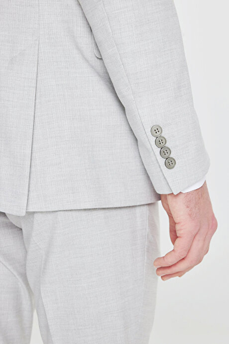 Slim Fit Dar Kesim Mono Yaka Kapak Cepli Esnek Gri Takım Elbise resmi