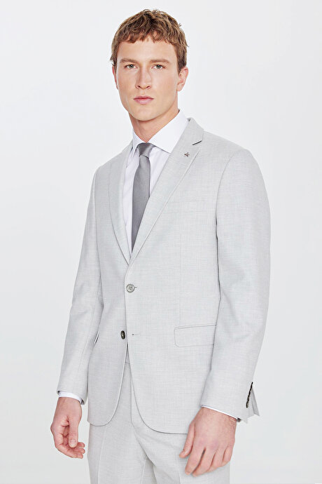 Slim Fit Dar Kesim Mono Yaka Kapak Cepli Esnek Gri Takım Elbise resmi