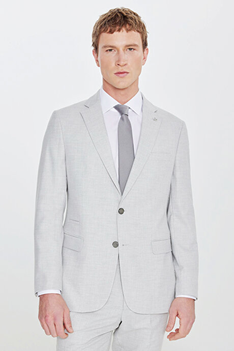 Slim Fit Dar Kesim Mono Yaka Kapak Cepli Esnek Gri Takım Elbise resmi