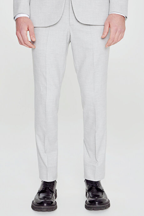 Slim Fit Dar Kesim Mono Yaka Kapak Cepli Esnek Gri Takım Elbise resmi