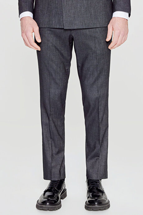 Slim Fit Dar Kesim Kırlangıç Yaka Kapak Cepli Diagonal Desenli Kruvaze Siyah Takım Elbise resmi