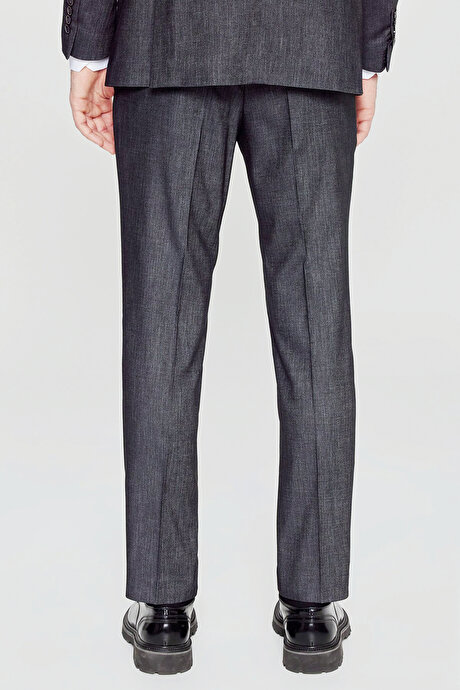 Slim Fit Dar Kesim Kırlangıç Yaka Kapak Cepli Diagonal Desenli Kruvaze Siyah Takım Elbise resmi