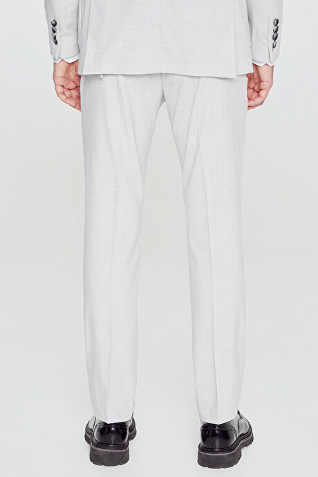 Slim Fit Dar Kesim Mono Yaka Beli Gizli Lastikli Kapak Cepli Ekose Desenli Esnek Gri Takım Elbise resmi