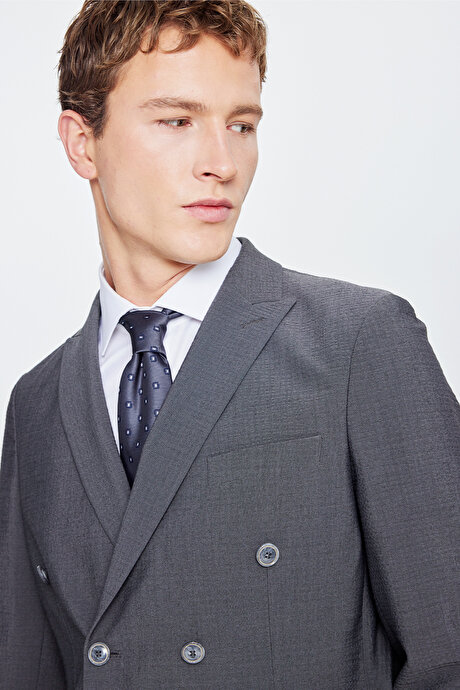 Travel Slim Fit Dar Kesim Kırlangıç Yaka Torba Cepli Esnek Antrasit Takım Elbise resmi