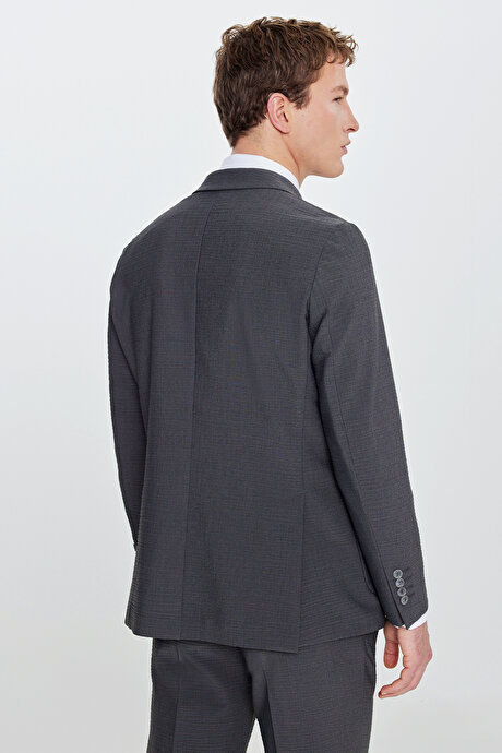 Travel Slim Fit Dar Kesim Kırlangıç Yaka Torba Cepli Esnek Antrasit Takım Elbise resmi
