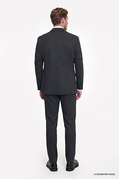 Yumuşak Dokulu Slim Fit Dar Kesim Mono Yaka Torba Cepli Esnek Siyah Takım Elbise resmi