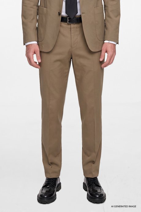 Yumuşak Dokulu Slim Fit Dar Kesim Kırlangıç Yaka Torba Cepli Diagonal Desenli Esnek Haki Takım Elbise resmi