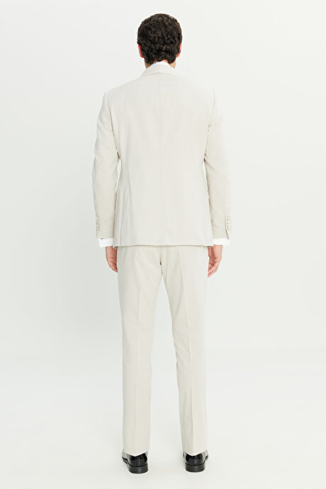 Pamuklu Slim Fit Dar Kesim Çıkma Şal Yaka Kapak Ceplii Damatlık Bej Smokin Takım resmi