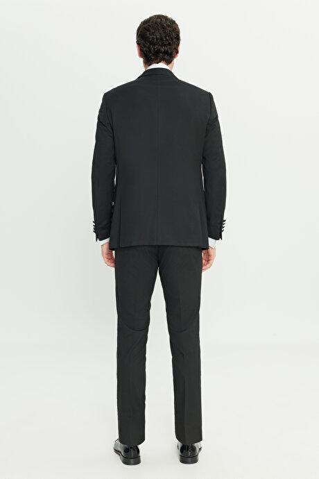 Slim Fit Dar Kesim Çıkma Kırlangıç Yaka Kapak Cepli Siyah Smokin Takım resmi