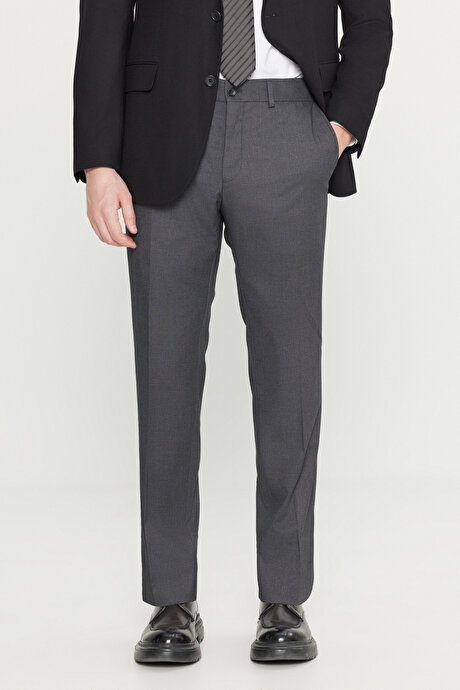 Yünlü Slim Fit Dar Kesim Mono Yaka Kapak Cepli Çift Pantolonlu Siyah Takım Elbise resmi