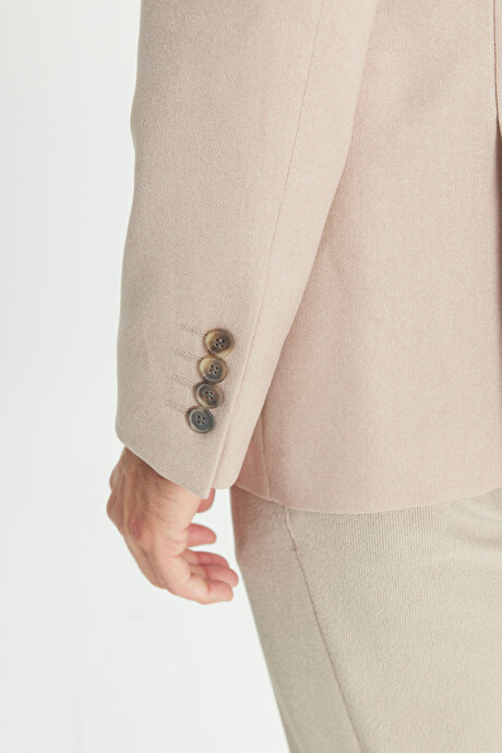 Slim Fit Dar Kesim Mono Yaka Kapak Cepli Blazer Bej Ceket resmi