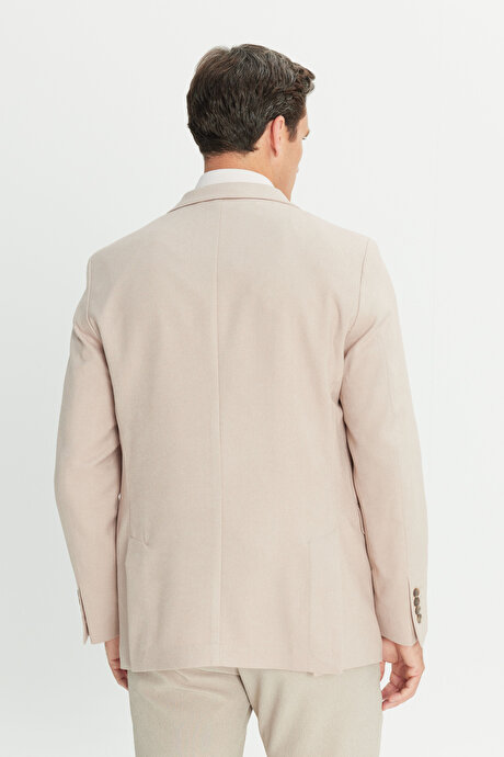 Slim Fit Dar Kesim Mono Yaka Kapak Cepli Blazer Bej Ceket resmi