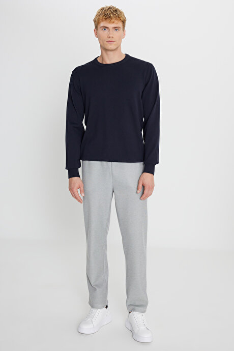 Pamuklu Standart Fit Normal Kesim Bisiklet Yaka Triko Lacivert Kazak resmi