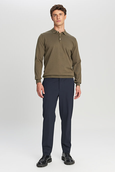 Pamuklu Standart Fit Normal Kesim Polo Yaka Triko Haki Kazak resmi