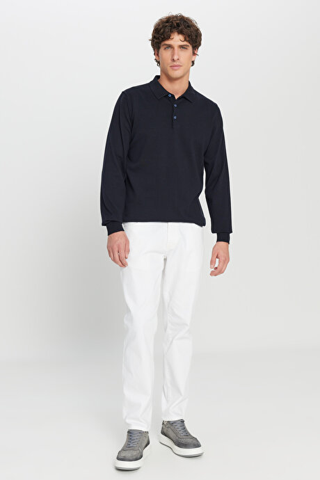 Pamuklu Standart Fit Normal Kesim Polo Yaka Triko Lacivert Kazak resmi