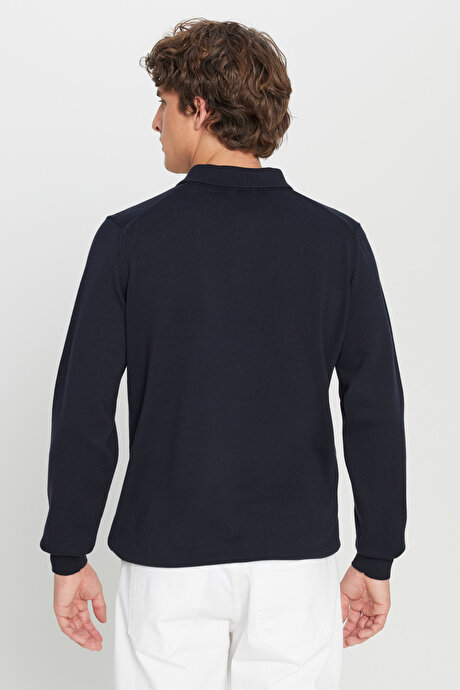 Pamuklu Standart Fit Normal Kesim Polo Yaka Triko Lacivert Kazak resmi