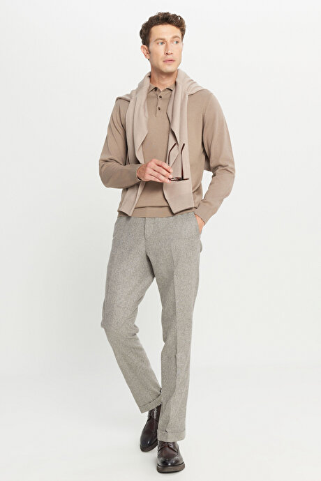 Pamuklu Standart Fit Normal Kesim Polo Yaka Triko Vizon Kazak resmi