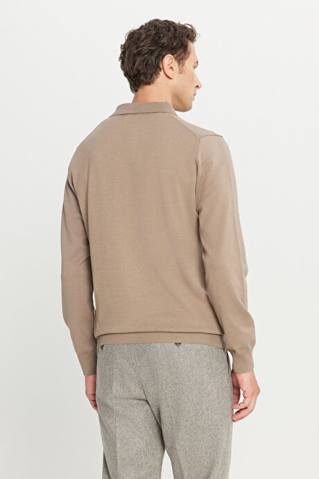 Pamuklu Standart Fit Normal Kesim Polo Yaka Triko Vizon Kazak resmi