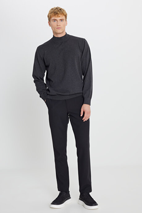 Pamuklu Standart Fit Normal Kesim Yarım Balıkçı Yaka Triko Antrasit-Melanj Kazak resmi