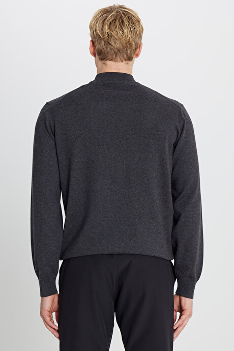 Pamuklu Standart Fit Normal Kesim Yarım Balıkçı Yaka Triko Antrasit-Melanj Kazak resmi