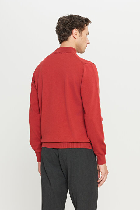 Pamuklu Standart Fit Normal Kesim Yarım Balıkçı Yaka Triko Kiremit Kazak resmi