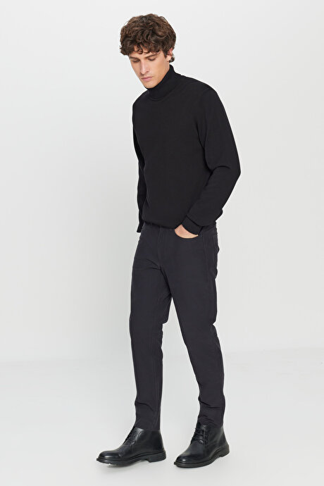 Pamuklu Standart Fit Normal Kesim Tam Balıkçı Yaka Triko Basic Siyah Kazak resmi