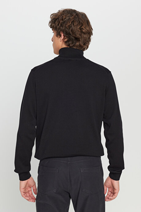 Pamuklu Standart Fit Normal Kesim Tam Balıkçı Yaka Triko Basic Siyah Kazak resmi