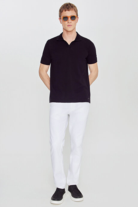 %100 Pamuk Standart Fit Normal Kesim Polo Yaka Triko Siyah Tişört resmi