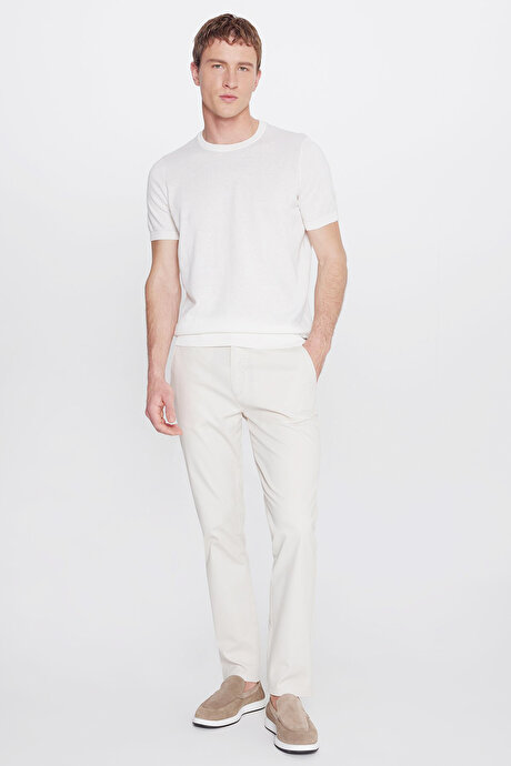 %100 Pamuk Standart Fit Normal Kesim Bisiklet Yaka Triko Ekru Tişört resmi