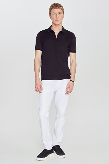 Standart Fit Normal Kesim Polo Yaka Jakarlı Triko Siyah Tişört resmi