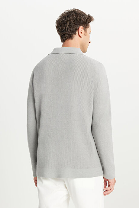 Pamuklu Standart Fit Normal Kesim Polo Yaka Triko Gri Melanj Triko resmi