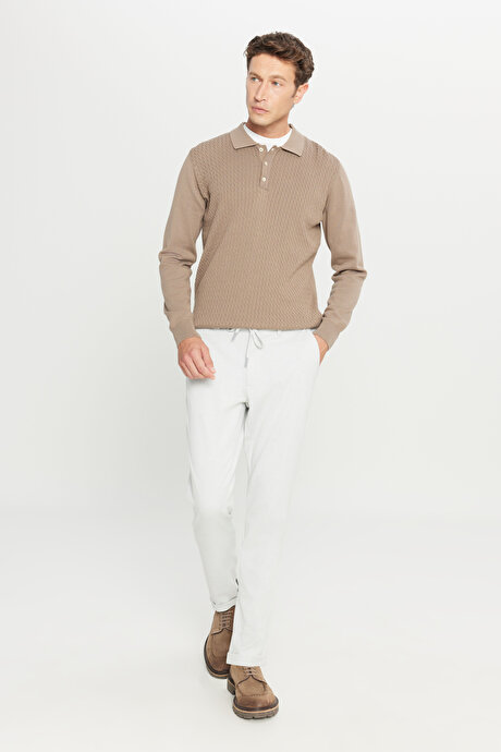 %100 Pamuk Standart Fit Normal Kesim Polo Yaka Jakarlı Triko Vizon Triko resmi